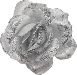 RÓŻA JASNY SZARY ZE SREBRNYM BROKATEM