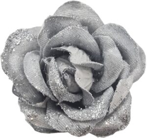 RÓŻA CIEMNY SZARY ZE SREBRNYM BROKATEM