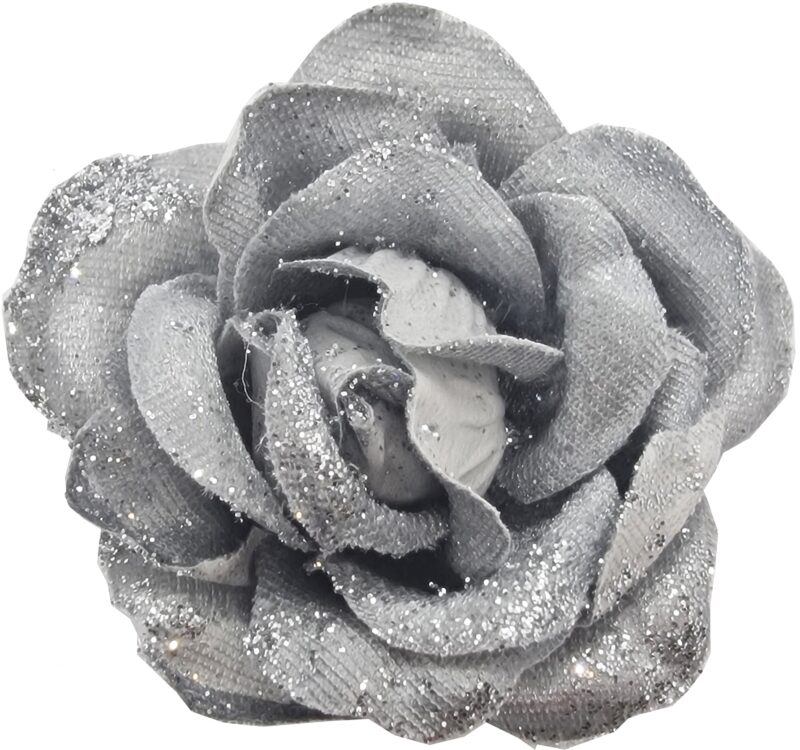 RÓŻA CIEMNY SZARY ZE SREBRNYM BROKATEM