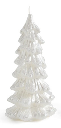 Świeca świąteczna choinka brokatowa biała 16cm