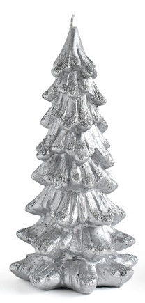 Świeca świąteczna choinka brokatowa srebrna16cm
