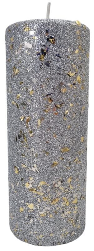 Świeca parafinowa walec GLAMOUR 17,5cm srebrna