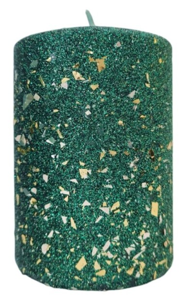 Świeca parafinowa walec GLAMOUR 10cm zielona