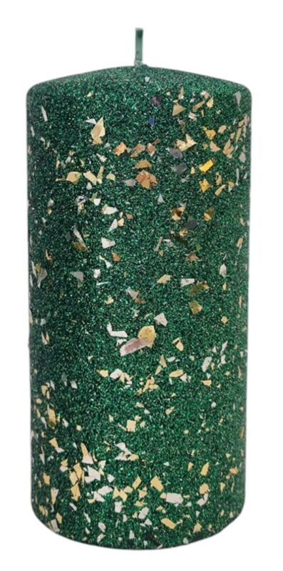 Świeca parafinowa walec GLAMOUR 14cm zielona