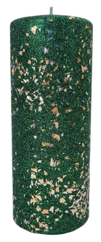 Świeca parafinowa walec GLAMOUR 17,5cm zielona