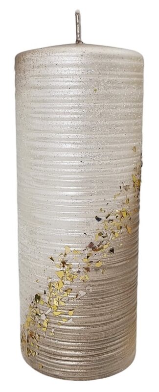 Świeca walec STARDUST 17,5cm szampańskie złoto z drobinkami