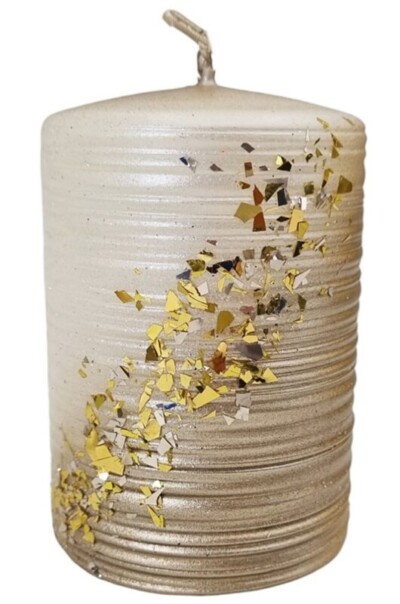 Świeca walec STARDUST 10cm szampańskie złoto z drobinkami