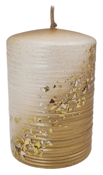 Świeca walec STARDUST 10cm złoto z drobinkami