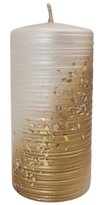 Świeca walec STARDUST 14cm złoto z drobinkami