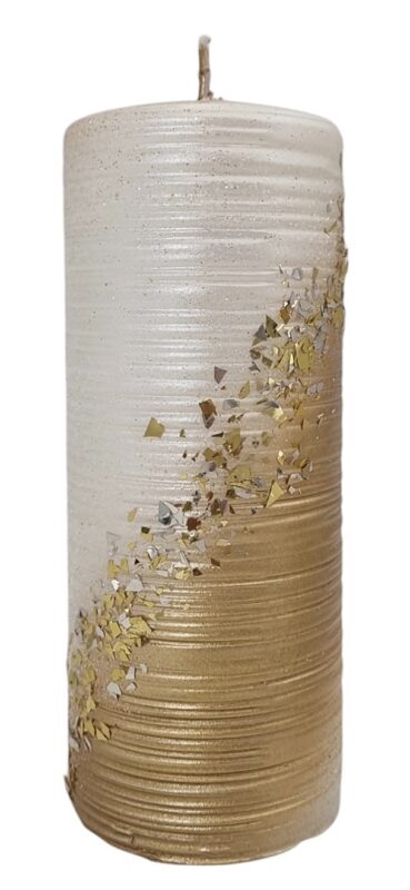 Świeca walec STARDUST 17,5cm złoto z drobinkami