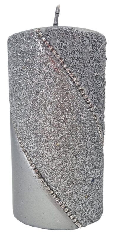 Świeca walec BOLERO 14cm srebrna