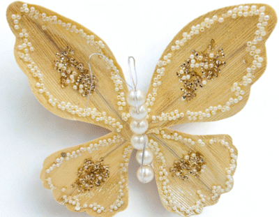 MOTYL PERŁY 28cm 259153-5 CHOINKA OZDOBA STROIK NA WESELE DEKORACJE