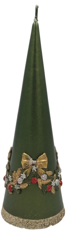 Świeca świąteczna stożek zielony 20 cm