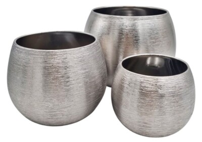 ZESTAW 3x OSŁONKA CERAMICZNA NA KWIATY K157 SREBRO